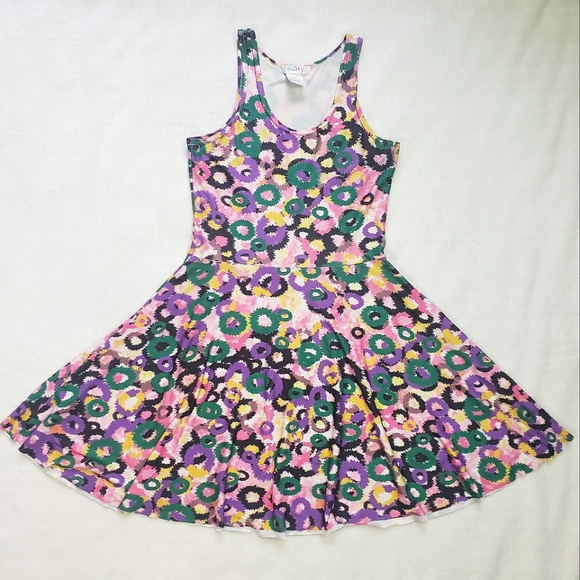 Guilty Dresses & Skirts - Guilty, Floral Fireworks Colourful Ombre 90s Skater Dress, Medium, Multicoloured